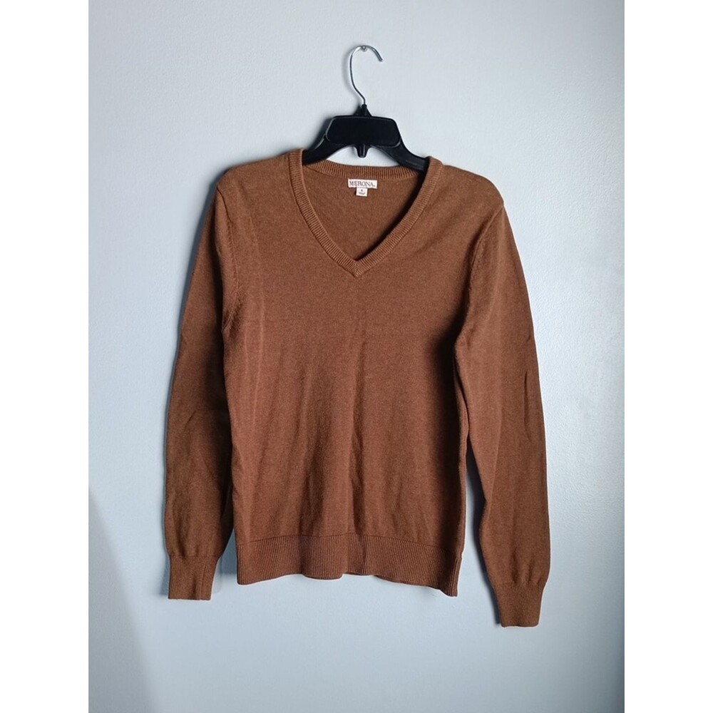Merona Men’s V-Neck Cotton Wool Nlend Sweater in Brown
